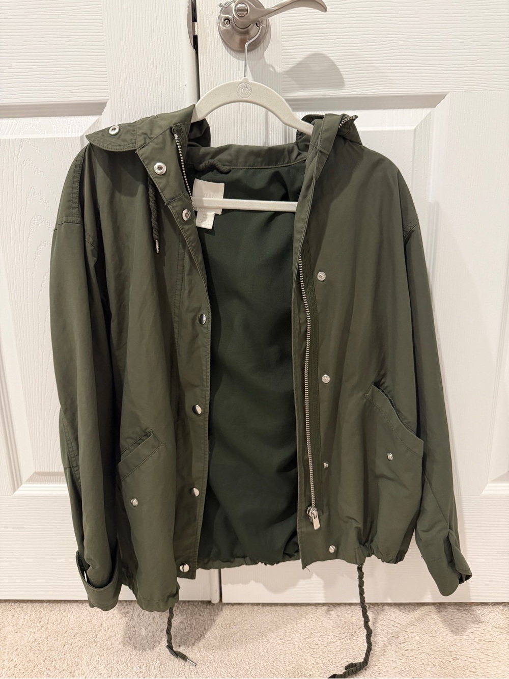 H&M Olive Green Hooded Jacket with Metal Zipper